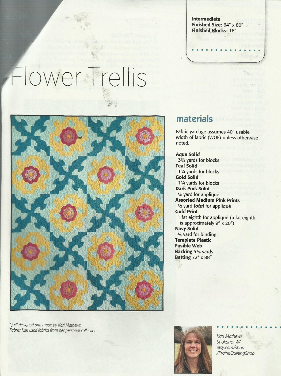 E0713 FLOWER TRELLIS QUILT PATTERN/INSTRUCTIONS