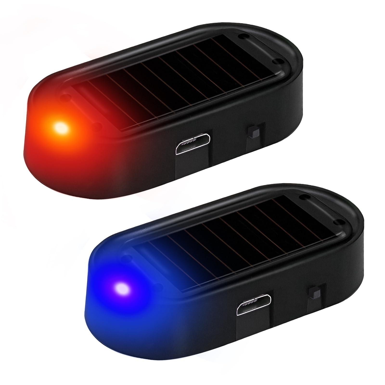 2pcs Car Solar Power Simulated Dummy Alarm, Antitheft Car Warning Light Fake ...