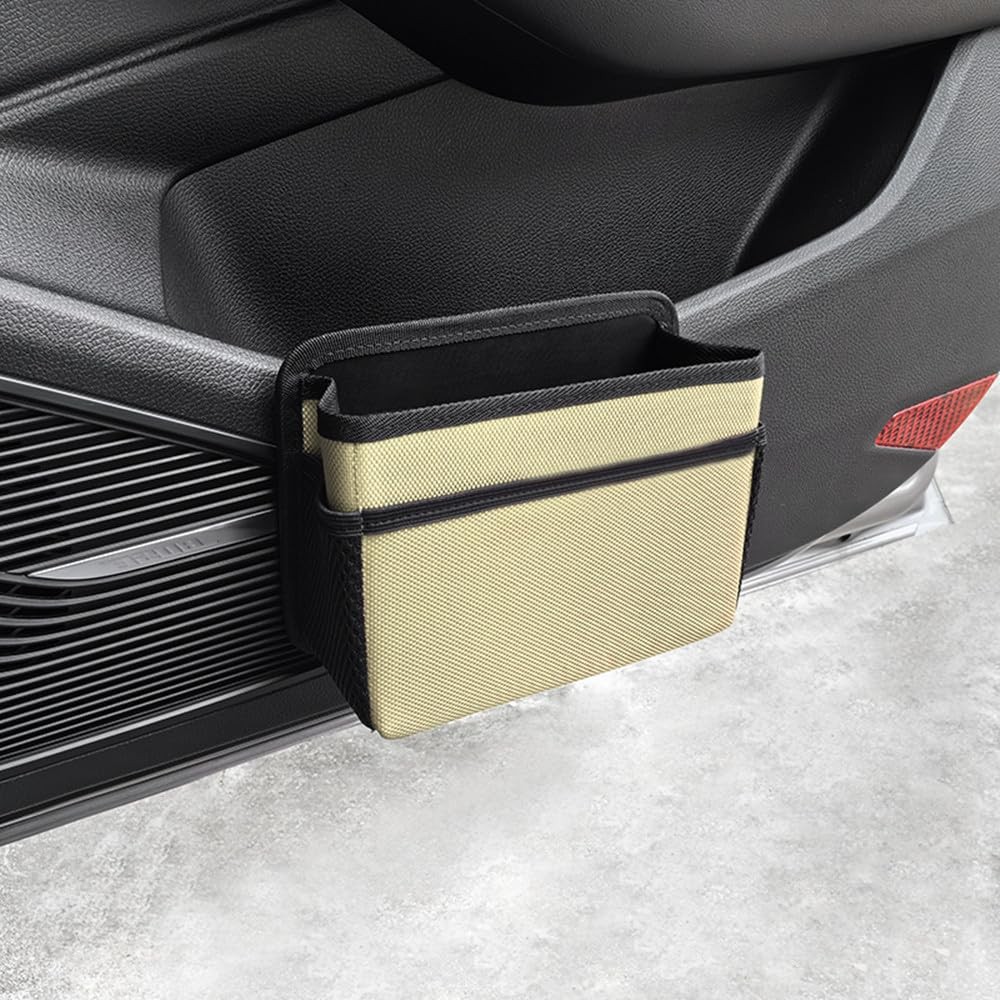 Car Trash Can, Foldable Multifunctional Hanging Storage Box Trash Can beige