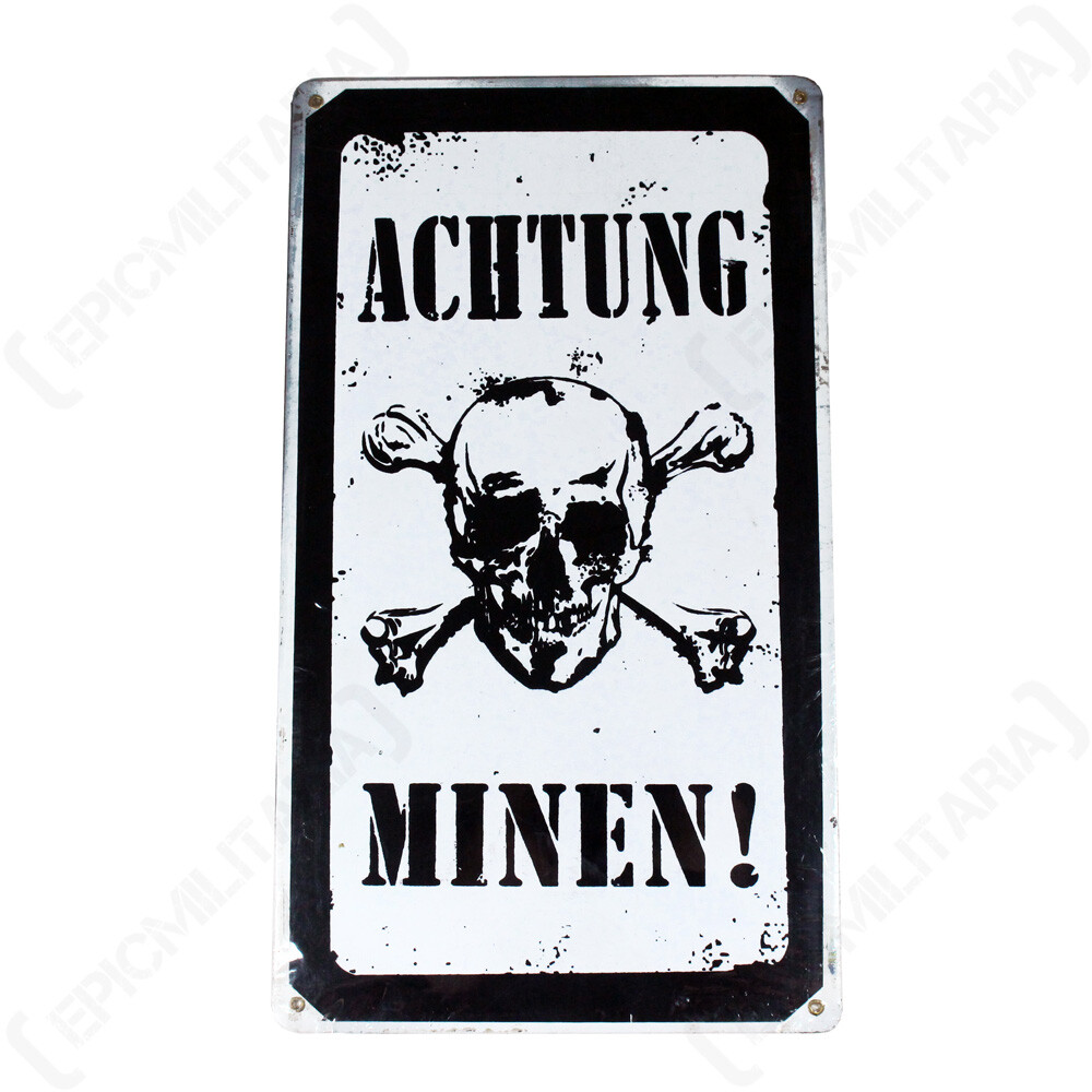 WW2 Vintage ACHTUNG MINEN METAL SIGN German Army Plaque WARNING MINES