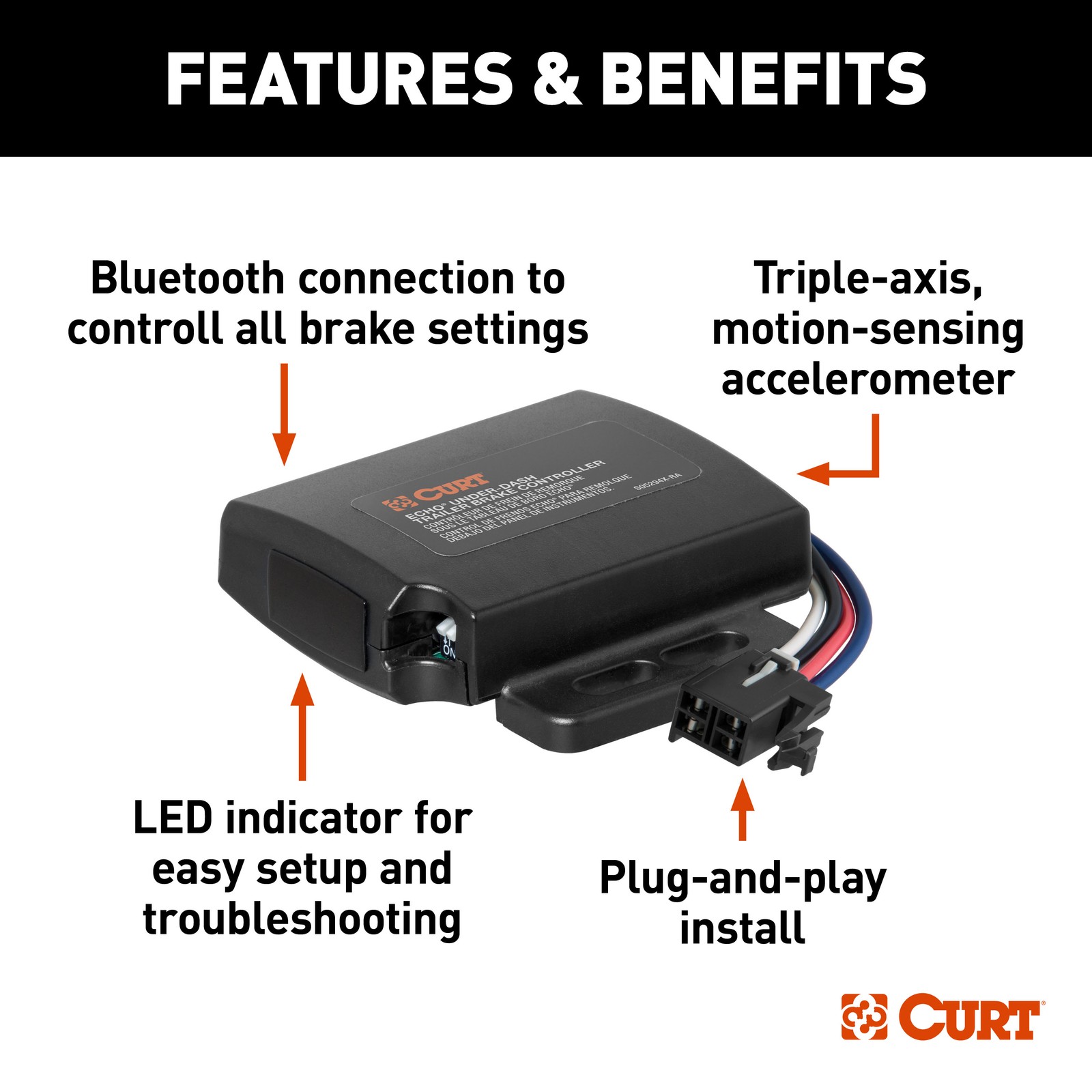 CURT 51190 Echo Under-Dash Electric Trailer Brake Controller with Bluetooth