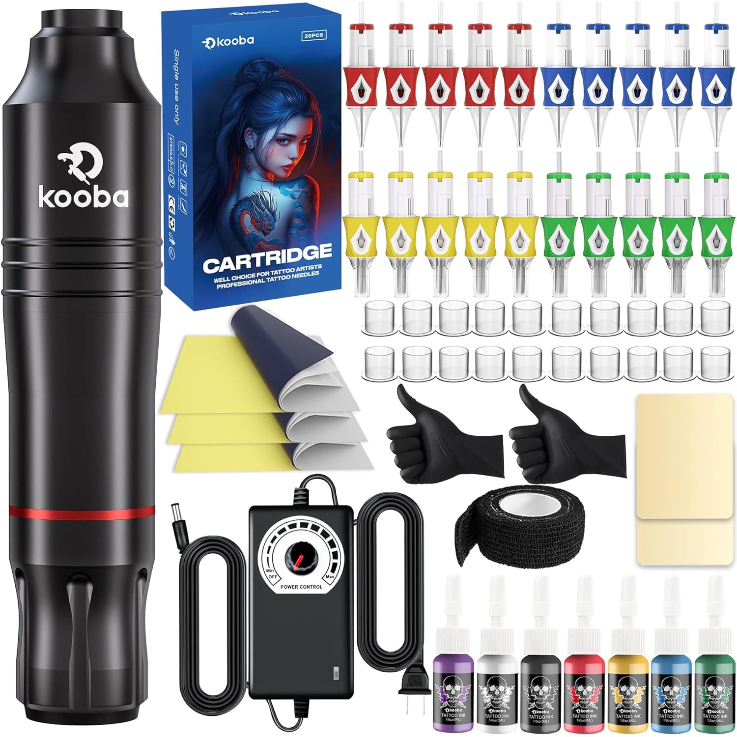 Tattoo Gun Kit Kooba Complete Machine Set with Professional Black