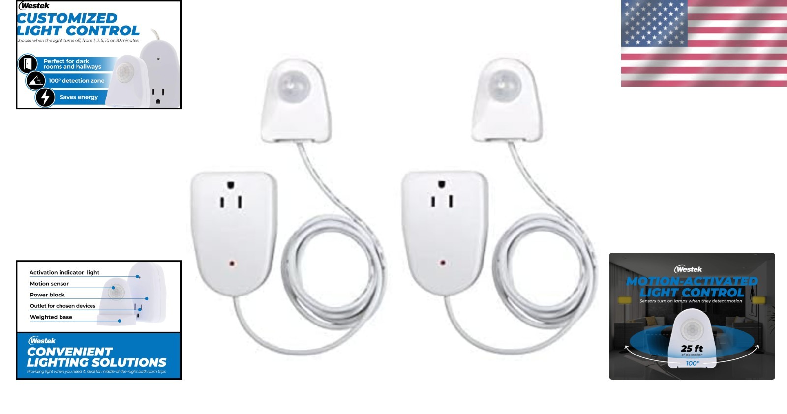 Motion Sensor Outlet Light Control, 2 Pack - 25ft Range