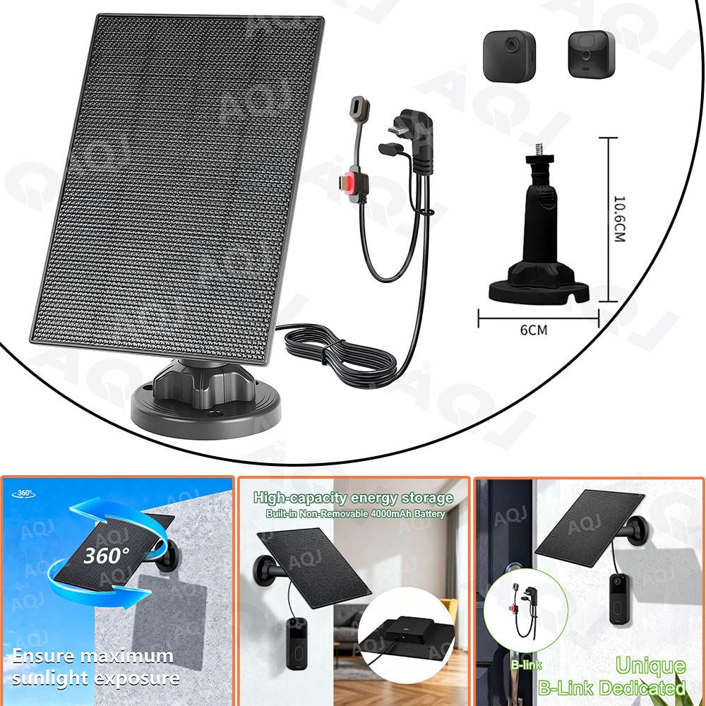 Solar Power Panel for Blink Outdoor, 4th Gen/3rd Gen/XT/XT2/XT3 Camera Charger