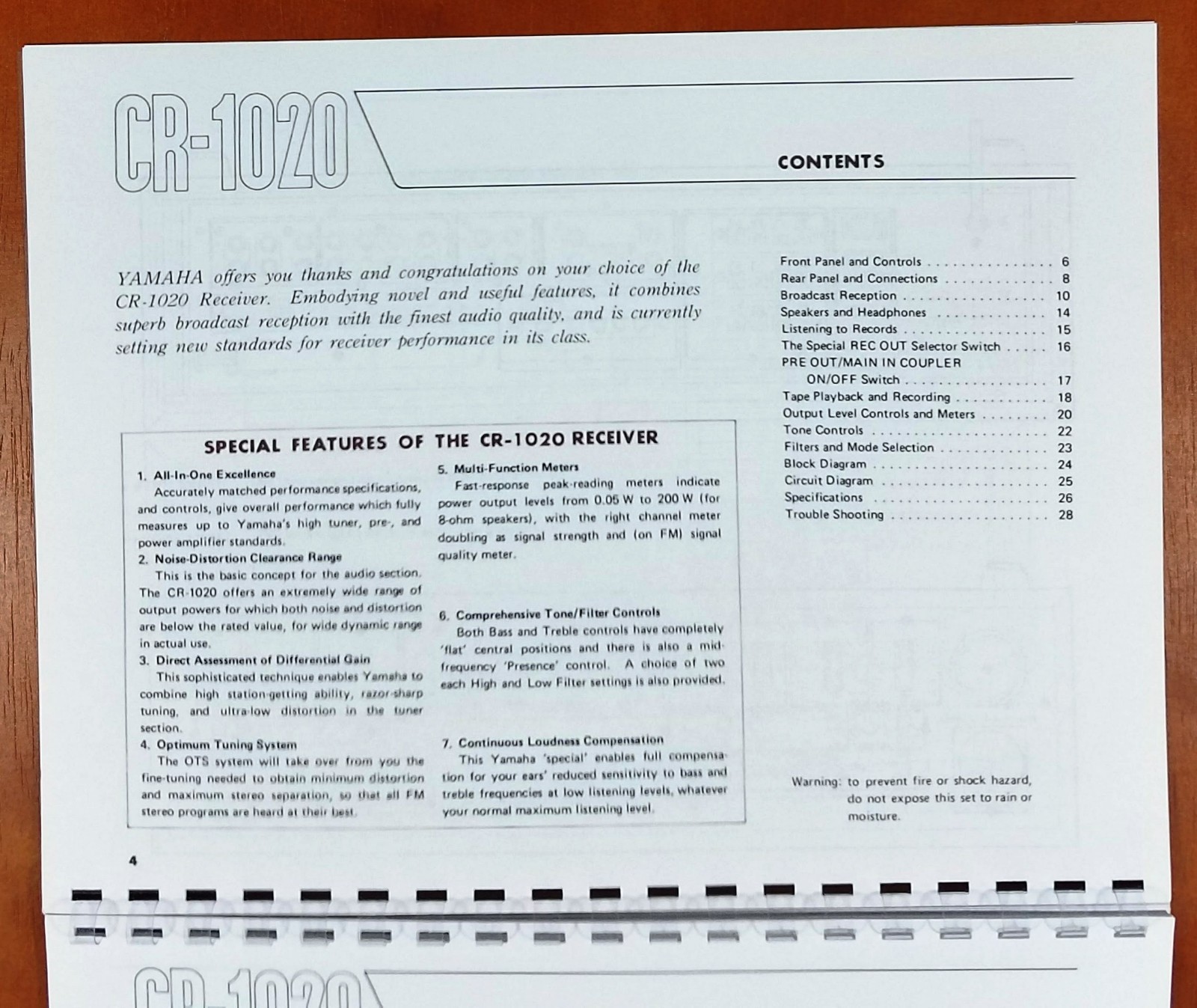 Yamaha CR-1020 Stereo Receiver Owners Manual