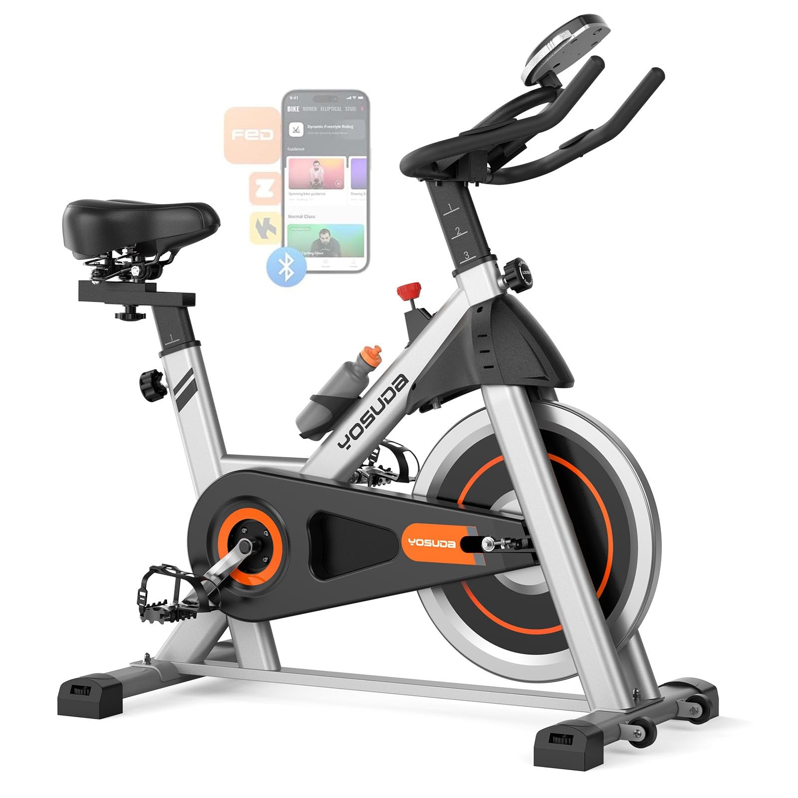 YOSUDA Stationary Exercise Bike w/ App, Magnetic Indoor Cycling, 300lb Capacity
