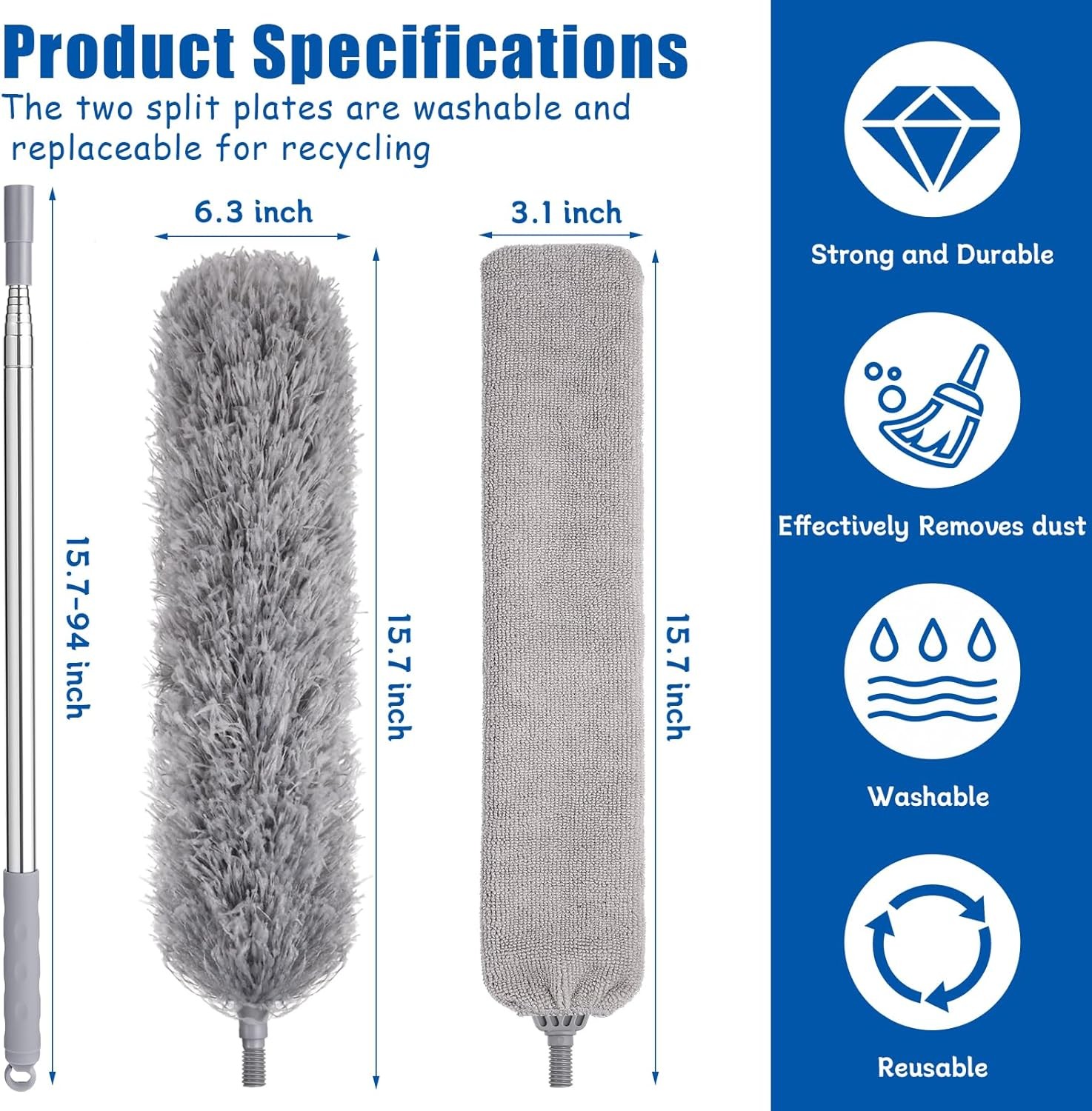 Feather Duster Set (4 Pieces), 30-100 inch Microfiber Retractable Gap Duster ...