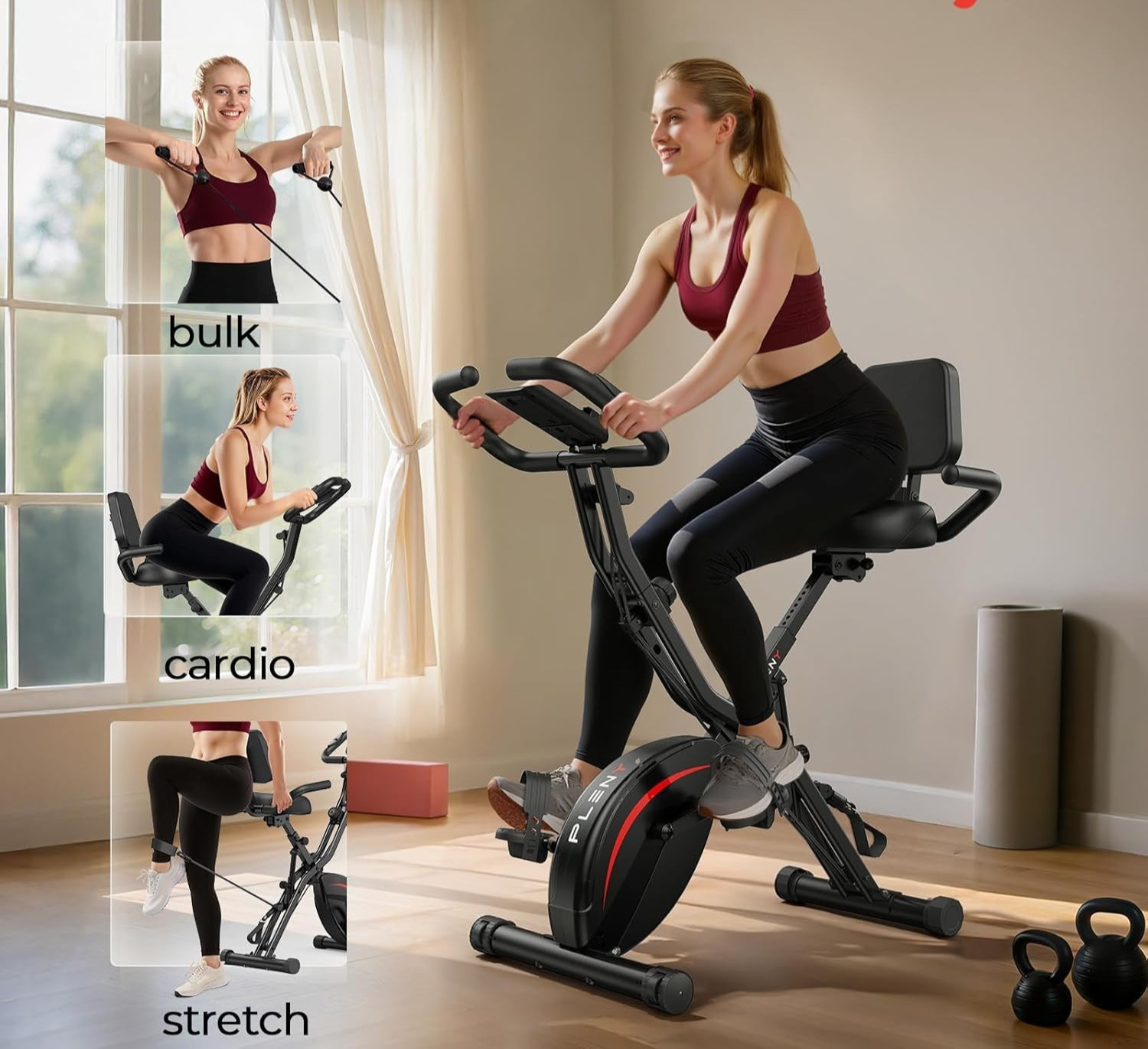 Sale! Folding Exercise Bike, 5 IN 1 Stationary Bikes -Home 6.6 LBS Flywheel