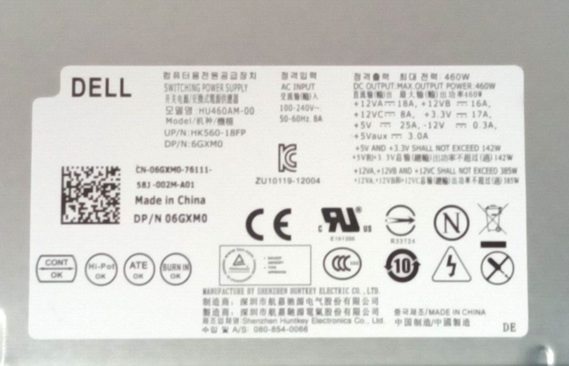 06GXM0 Genuine Dell XPS 8700 8900 460W Model: HU460AM-00 6GXM0 Power Supply