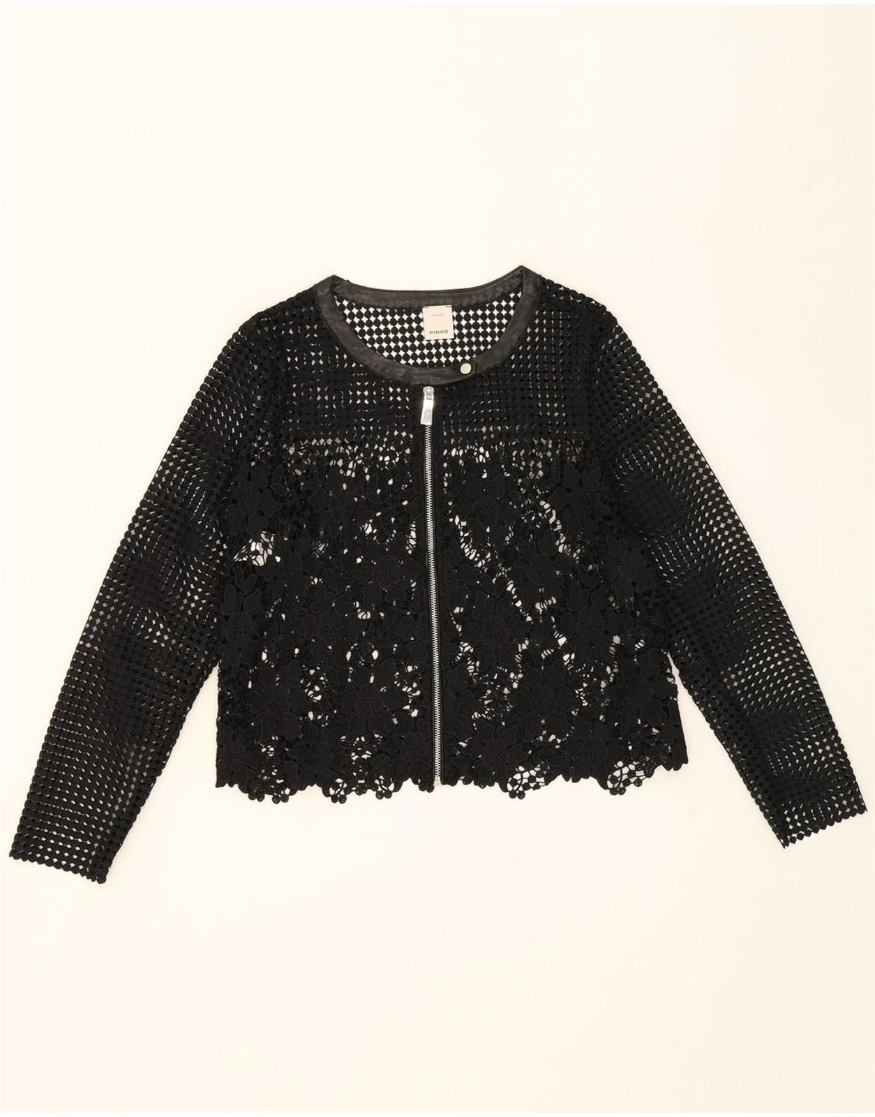 PINKO Womens See Through Long Sleeve Cardigan Top UK 10 Small Black Floral DW34