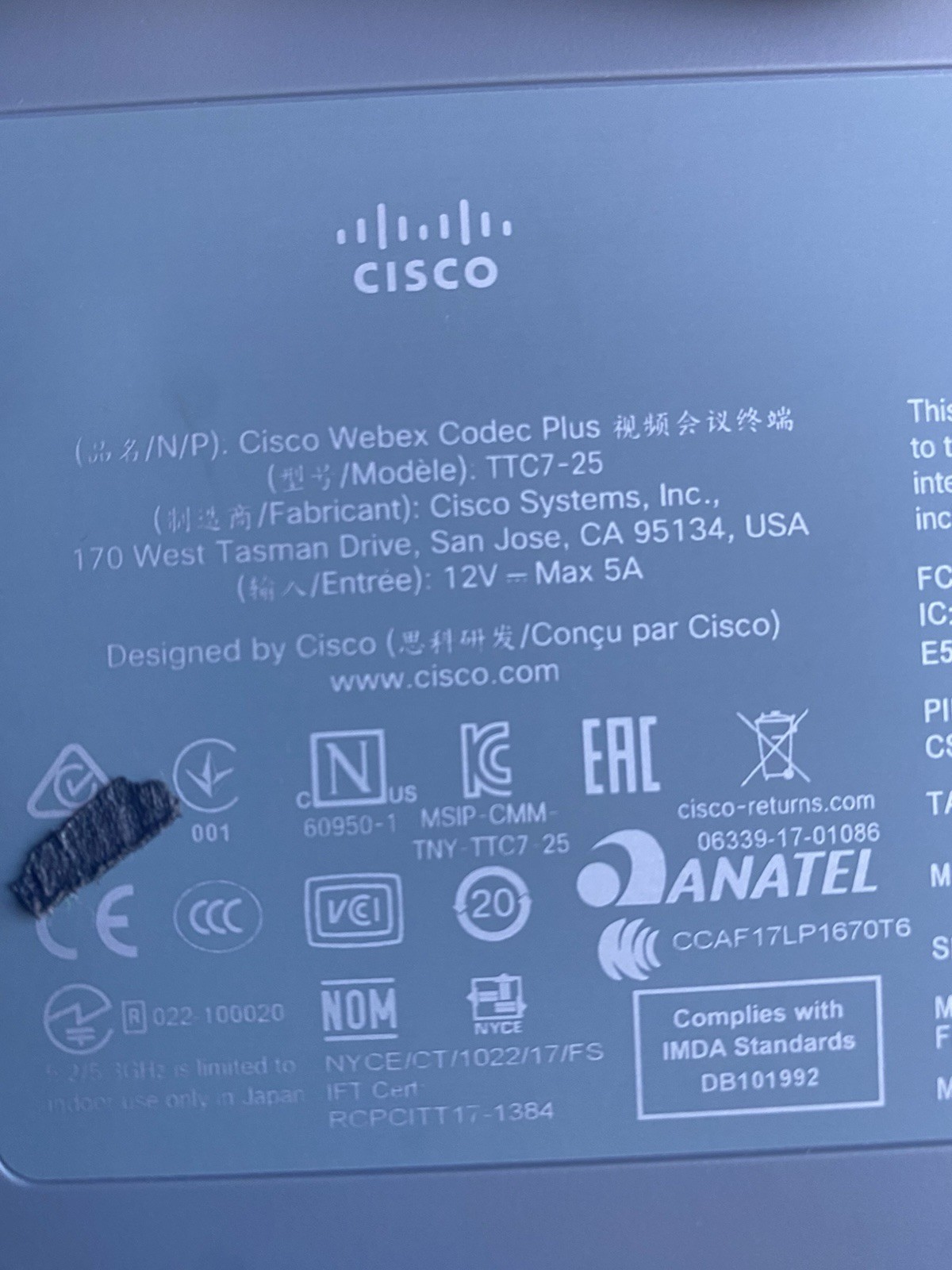 Cisco TTC7-25 Codec Plus w/ TTC8-10 Webex Quad Camera TTC5-15 Touch Panel