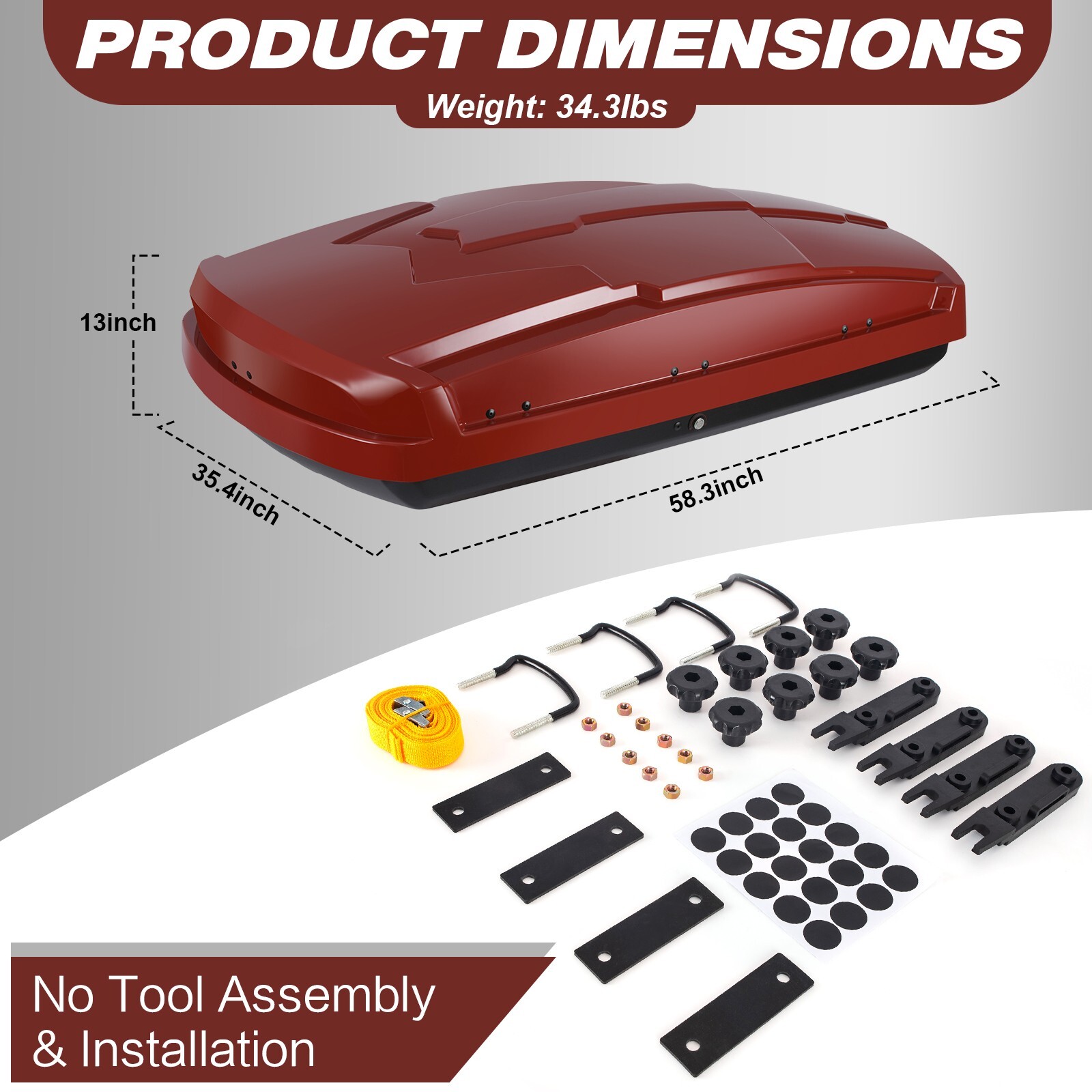 15 Cubic Feet Car Top Cargo Carrier Vehicle Roof Mount Luggage Storage Box