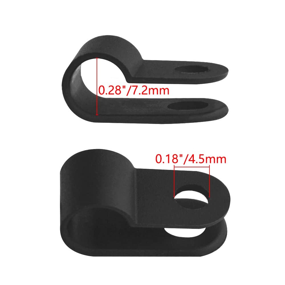 200 PCS 5/16"Nylon Cable Clamps Assortment R-Type Clips Kit Black Plastic Wire