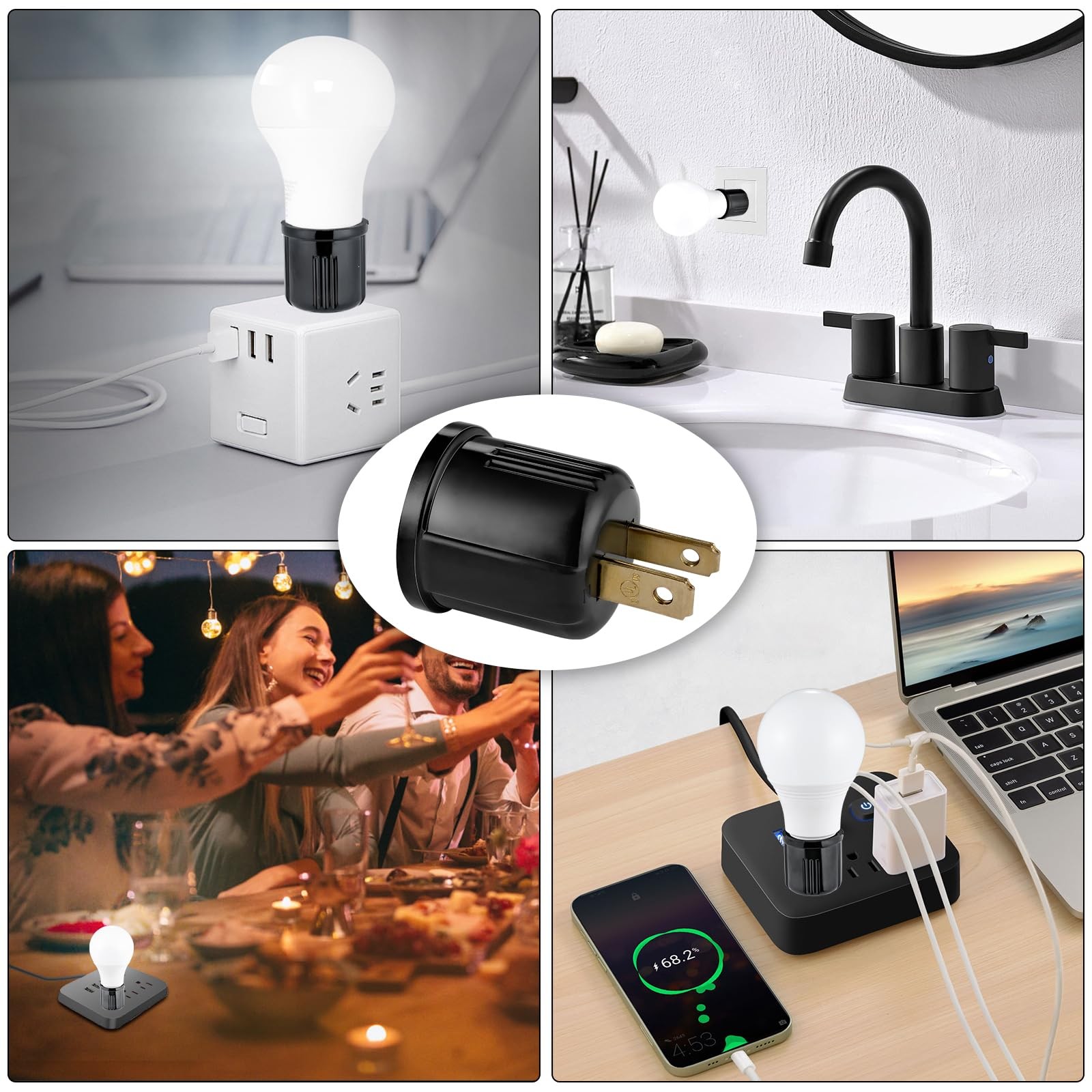 Outlet to Socket Adapter,Plug-in Light Socket,Convert Outlet to Light Bulb So...