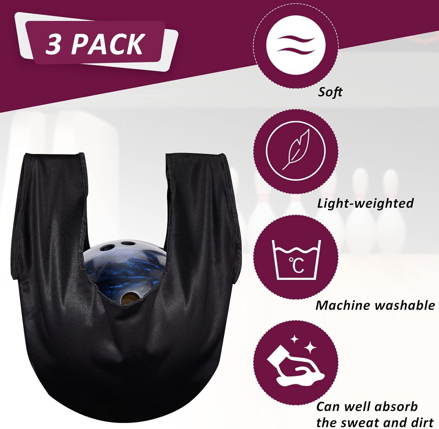3 Pack Bola De Bolos Balancin Lavable Bola De Bolos Toalla Bola De Bolos Negr...