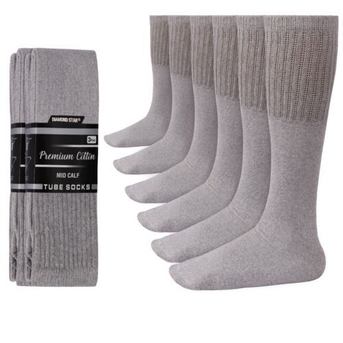 6-12-18 Pairs Men's Grey Tube Socks Over The Calf Sport Cotton Socks Big &Tall