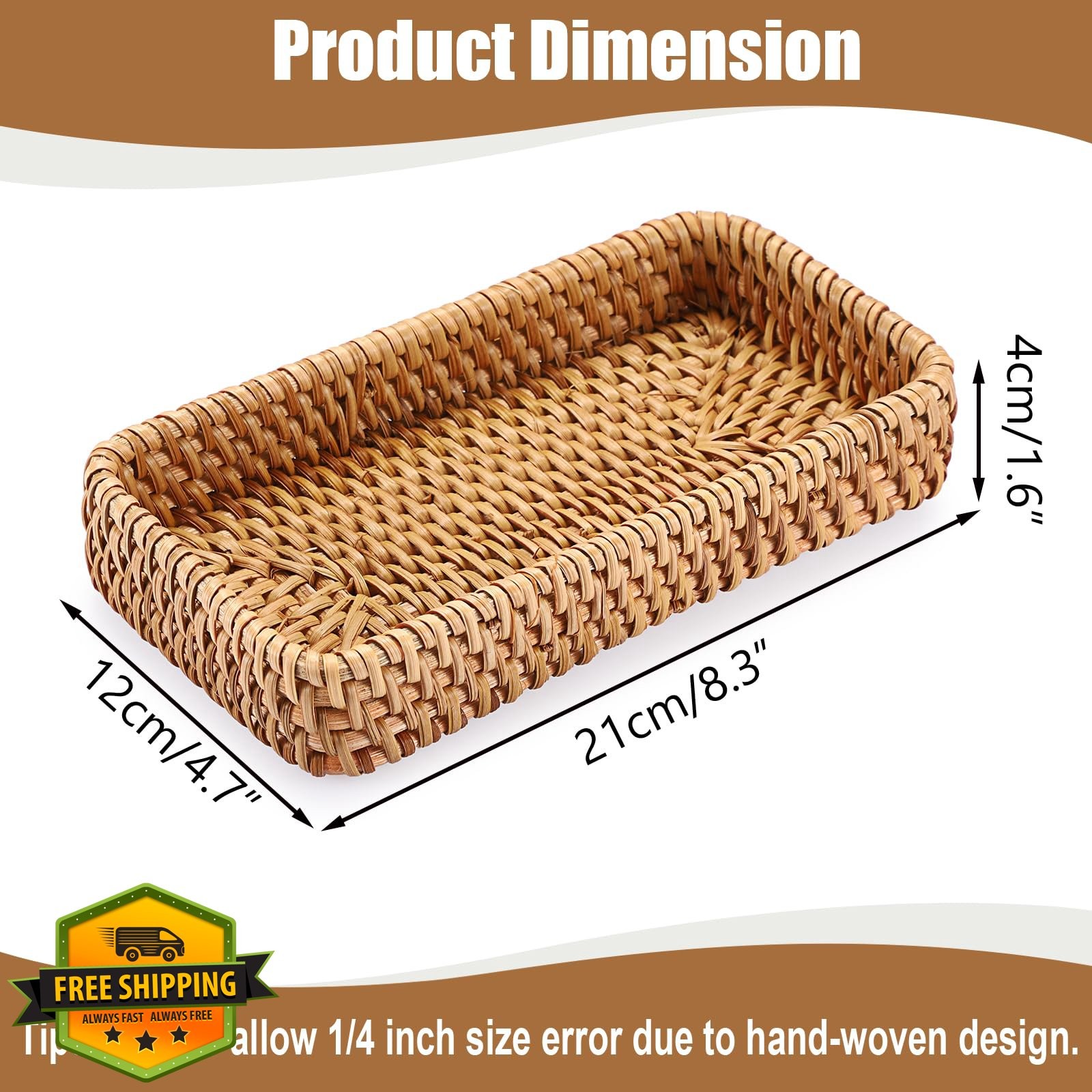 BTSKY Small Rattan Remote Basket - 8.3" x 4.7" Entryway Tray