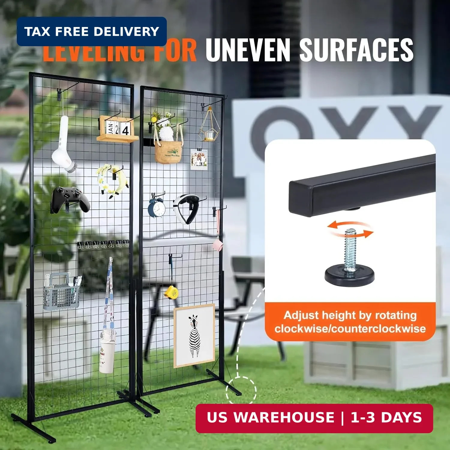 2 x 5.6 Ft Grid Wall Panels, 2 Packs Wire Gridwall Display Racks Tower wit