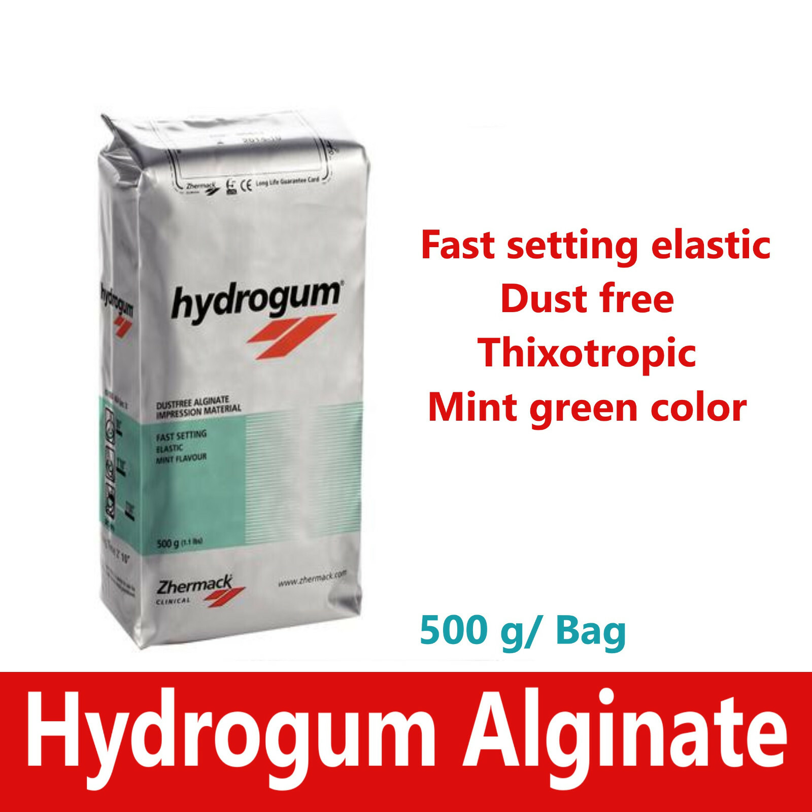 Dental HYDROGUM VPS Alginate, Mint, Fast Set, 500g Bag, C302025, ZHERMACK, USA