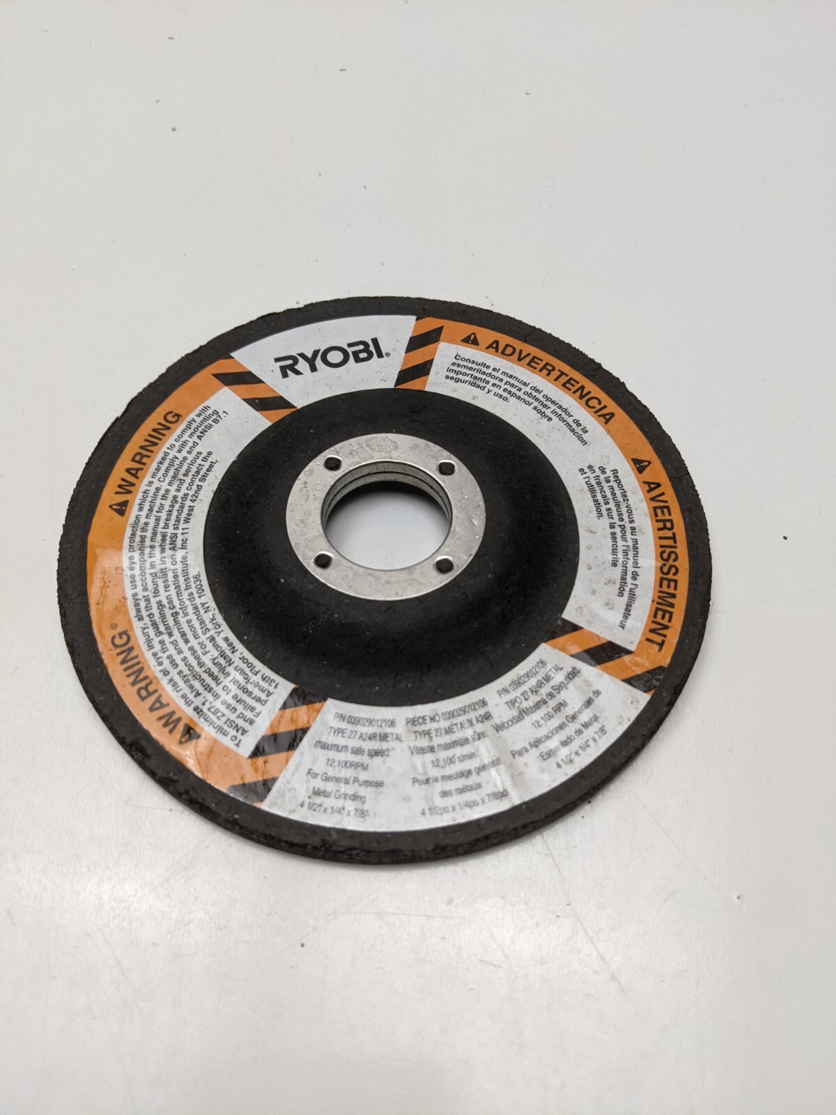 Ryobi Genuine HM-039029012106 Metal Grinding Wheel 4-1/2" × 1/4" × 7/8"