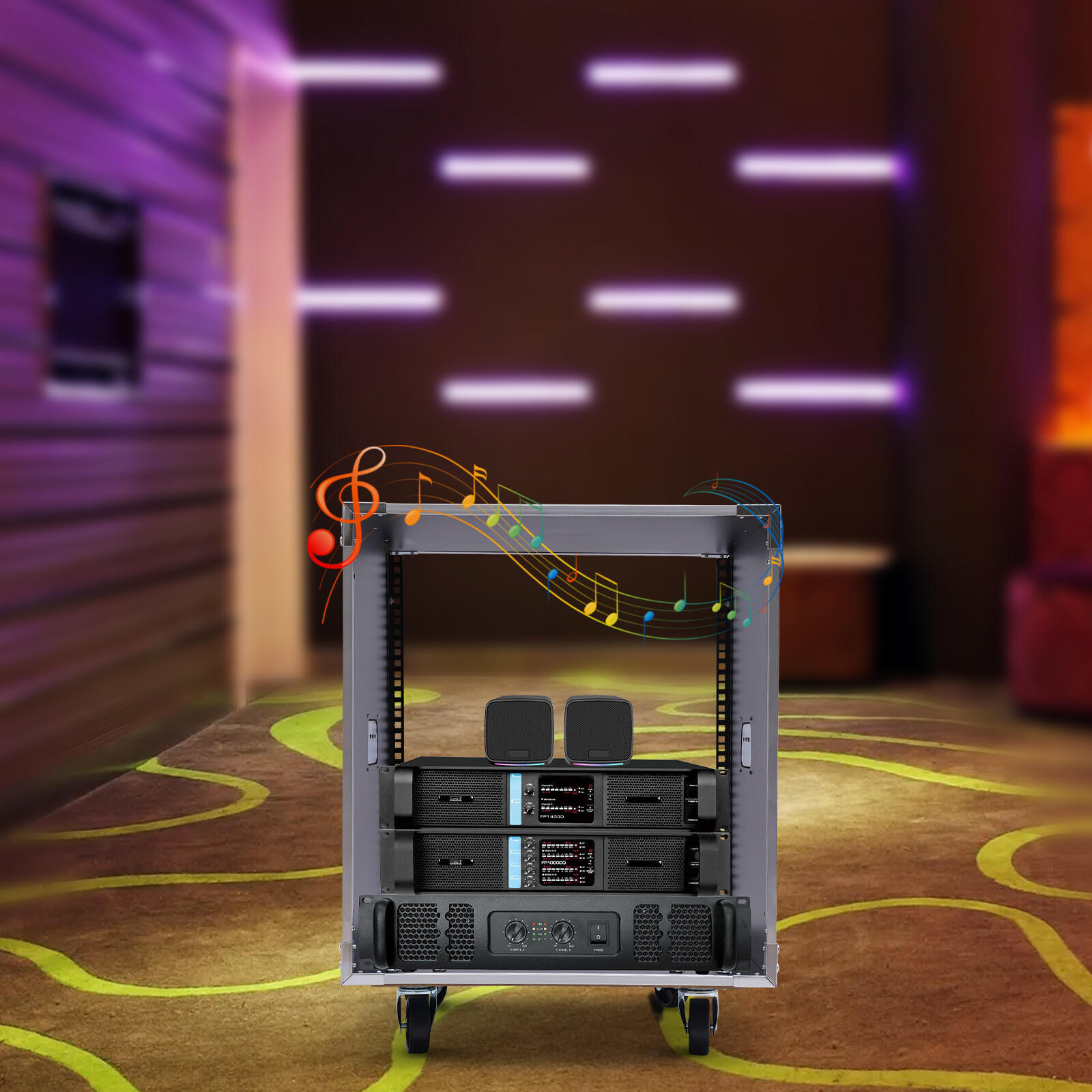 12U Rolling Server Rack With Casters - Mobile Network AV Studio Rack Black