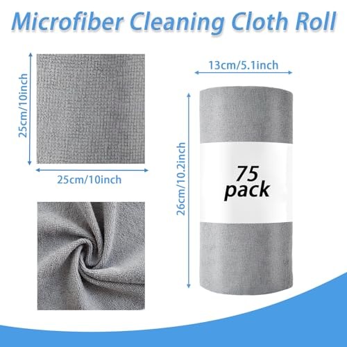 75 Pack Microfiber Cleaning Cloth Roll,Reusable Tear Away Microfiber Grey