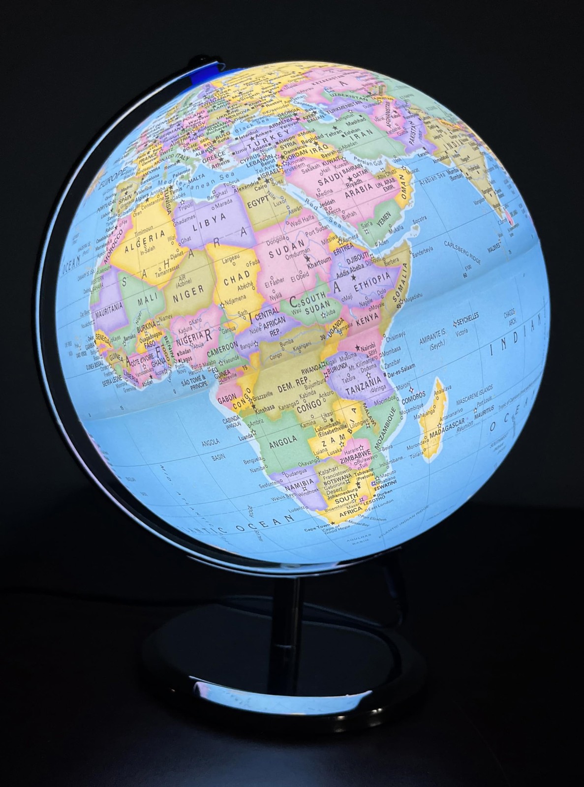 Replogle 8"/20cm Interactive Illuminated Political Globe with Chrome Base, Ri...