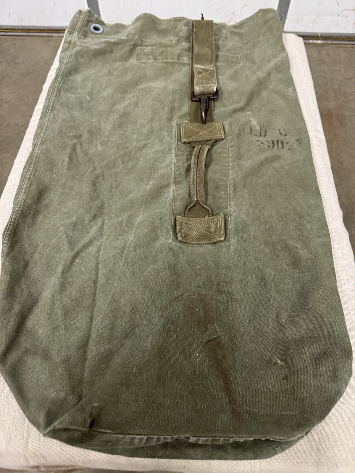 VINTAGE - U.S. Named Olive Green Drab Canvas Duffle Bag “Good “