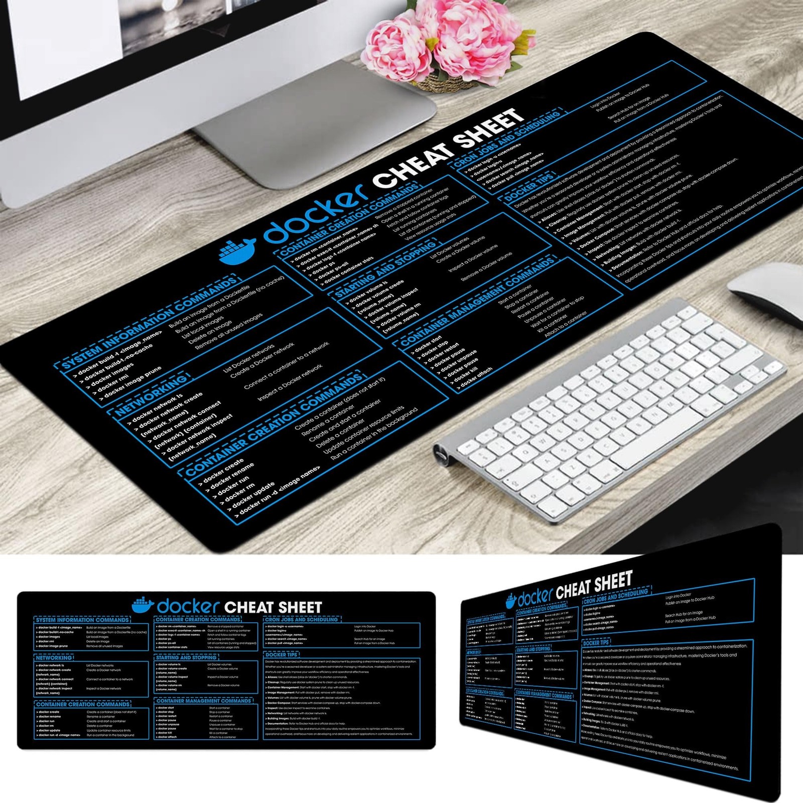 Docker Cheat Sheet Mouse Mat, Large Gaming Desk Mat Mouse Pad for Developers,...