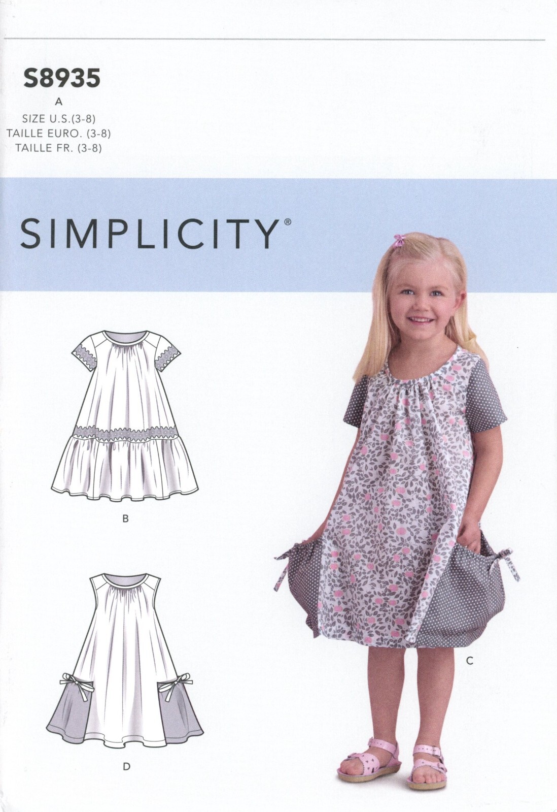 Simplicity S8935 Summer Dresses w Big Honkin' Pockets Sz 3-8 UNCUT Pattern