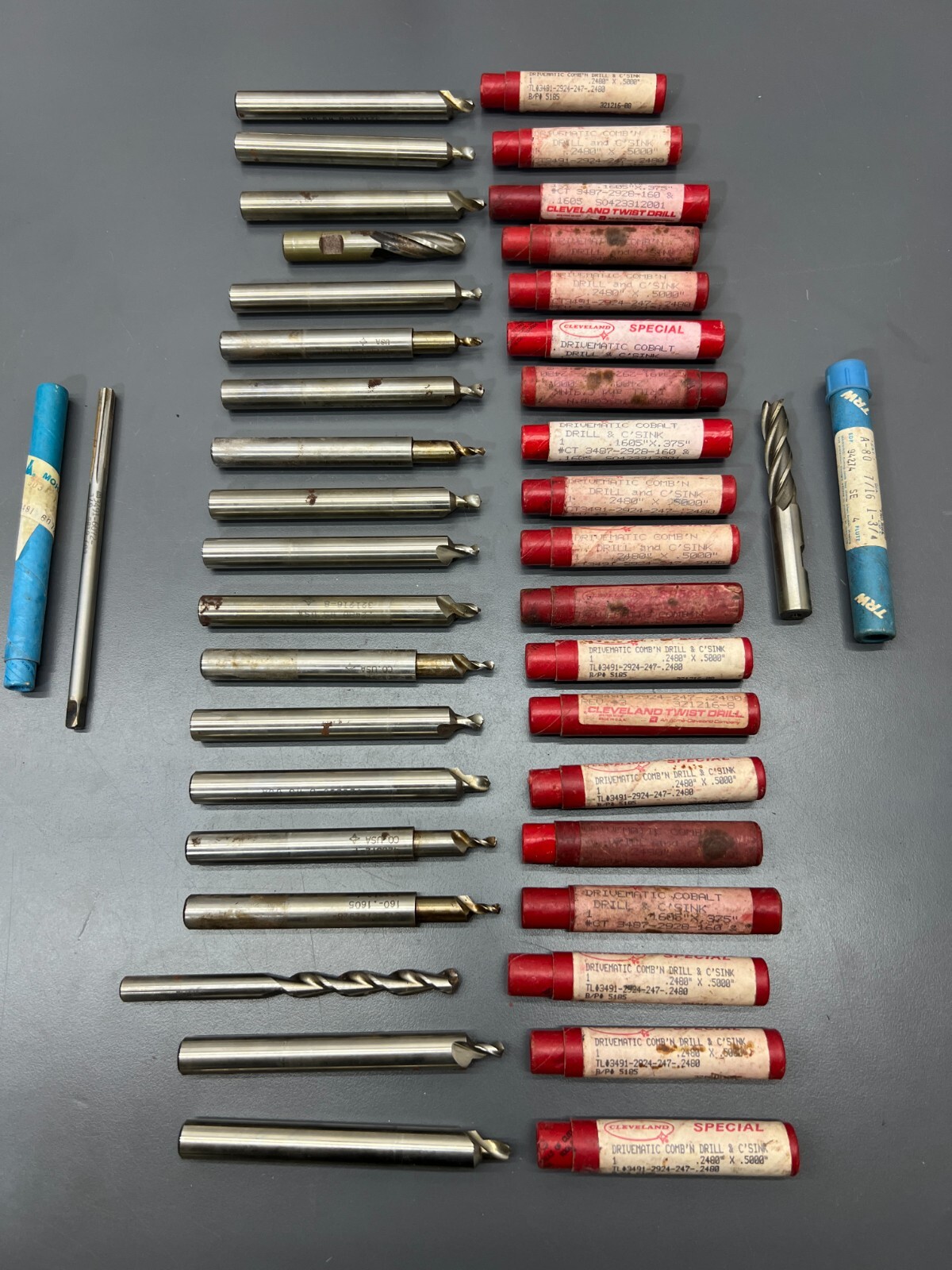 VINTAGE 21PC CLEVELAND TWIST COMBINATION COUNTERSINK MILLING BITS - USA