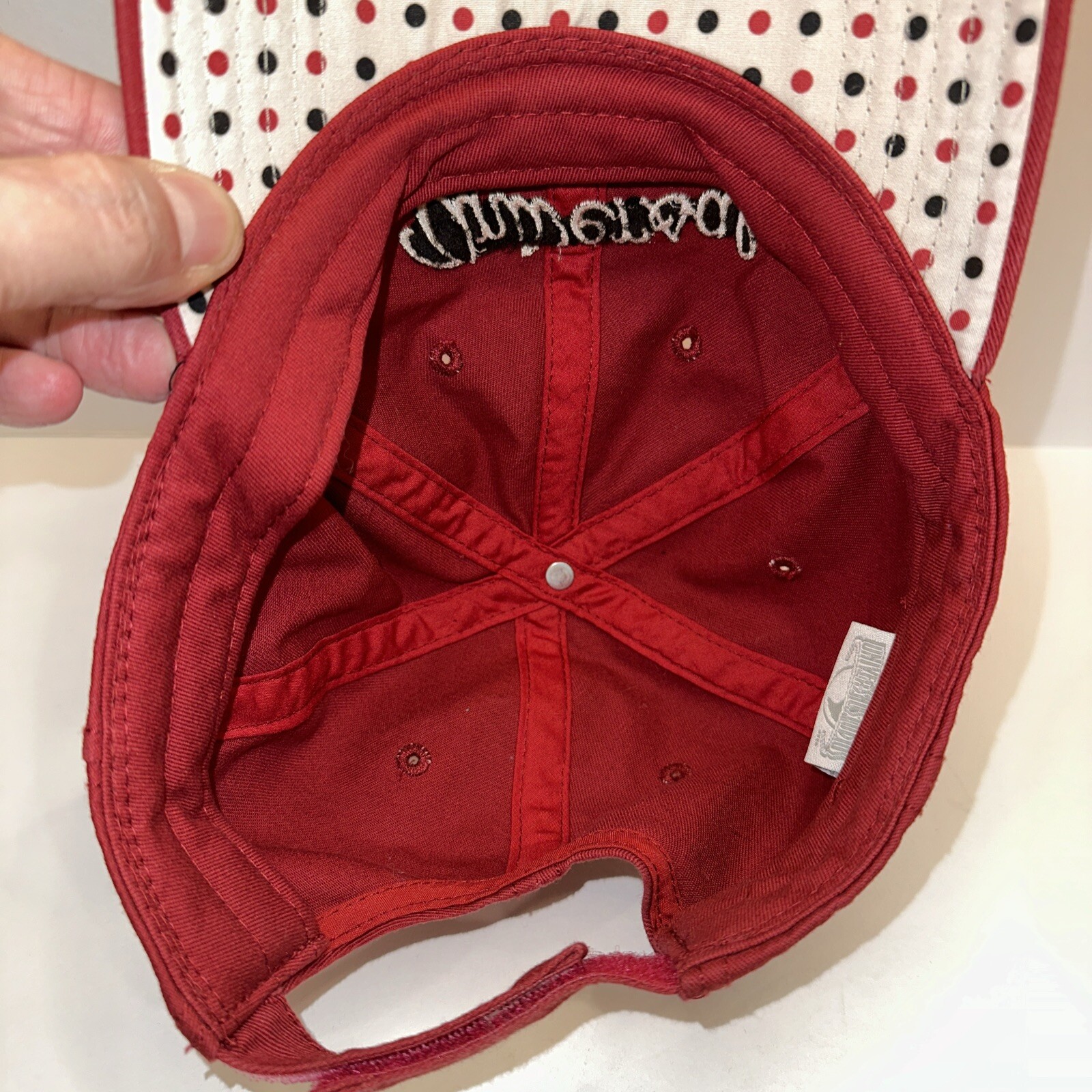 Universal Studios Maroon w White Script Hat Cap Dotted Under Bill Hook and Loop