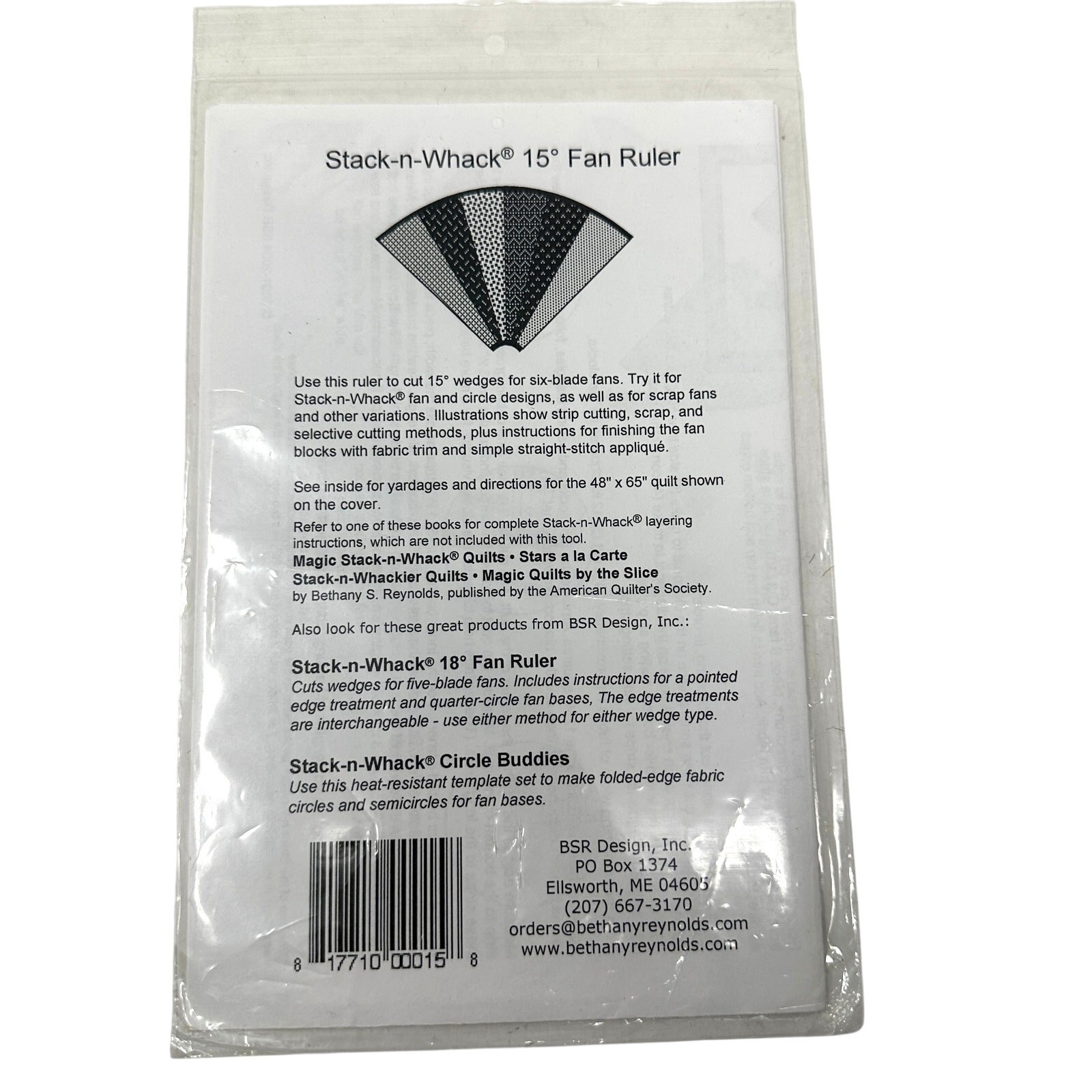 Stack-n-Whack 15 Inch Fan Ruler Quilt Pattern Tool Bethany Reynolds NEW