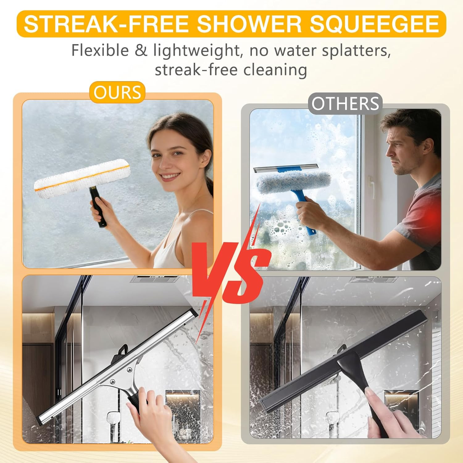 Window Cleaning Squeegee Kit- 14" Squeegee & Microfiber Rotatable Window Scrubbe