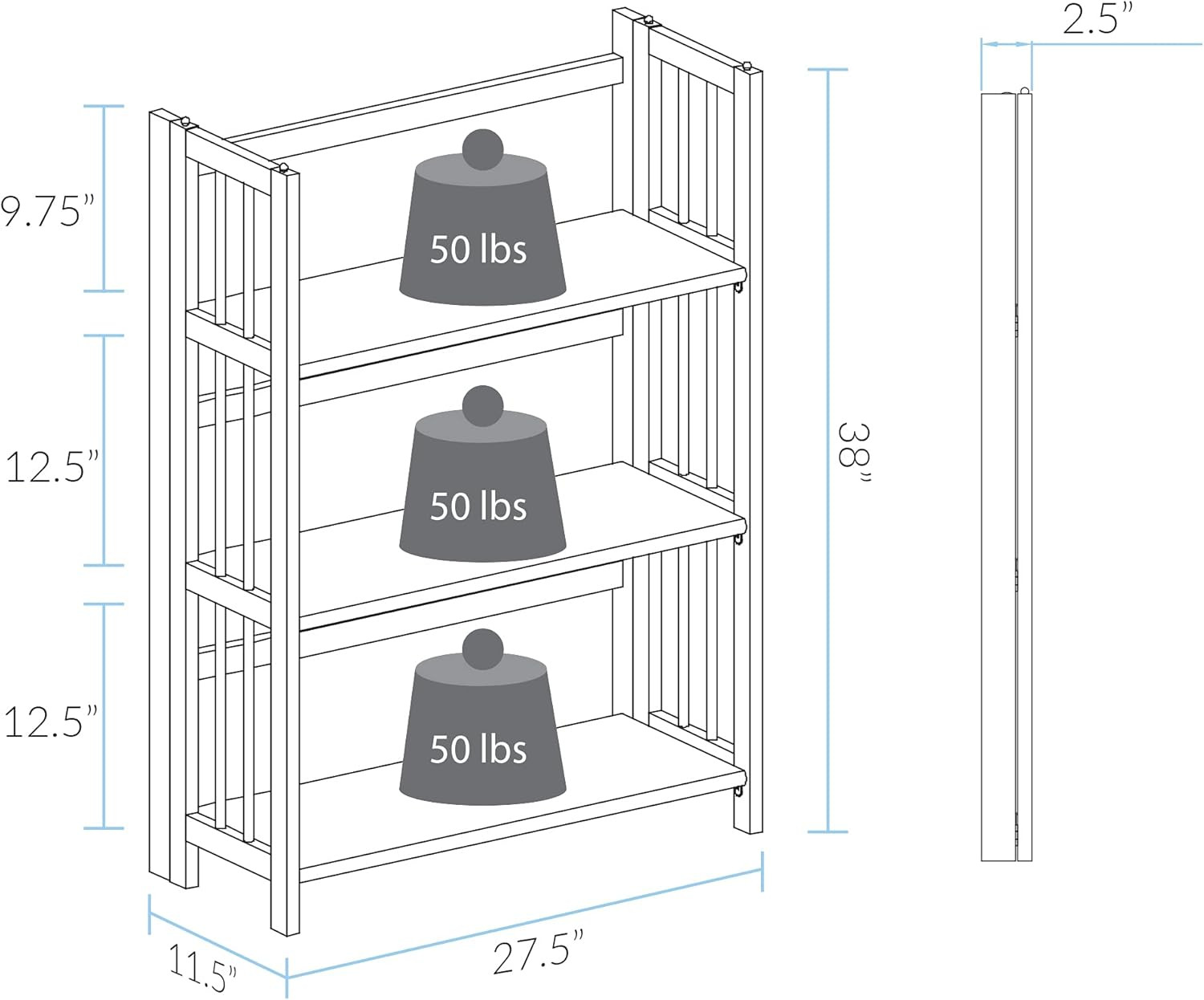 3-Shelf Folding Stackable Bookcase (27.5" Wide)-Honey Oak
