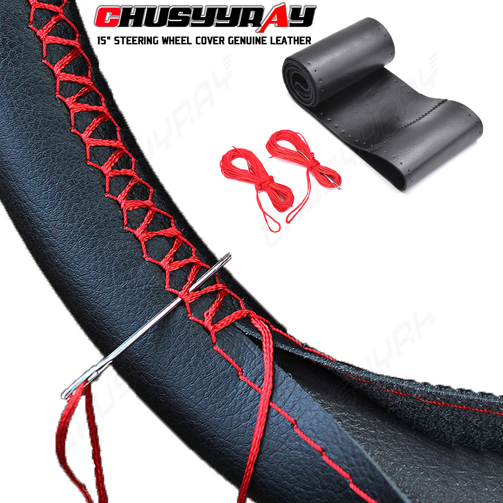 15" DIY Steering Wheel Cover Genuine Leather For Chevy C1500 2500 3500 1990-1999