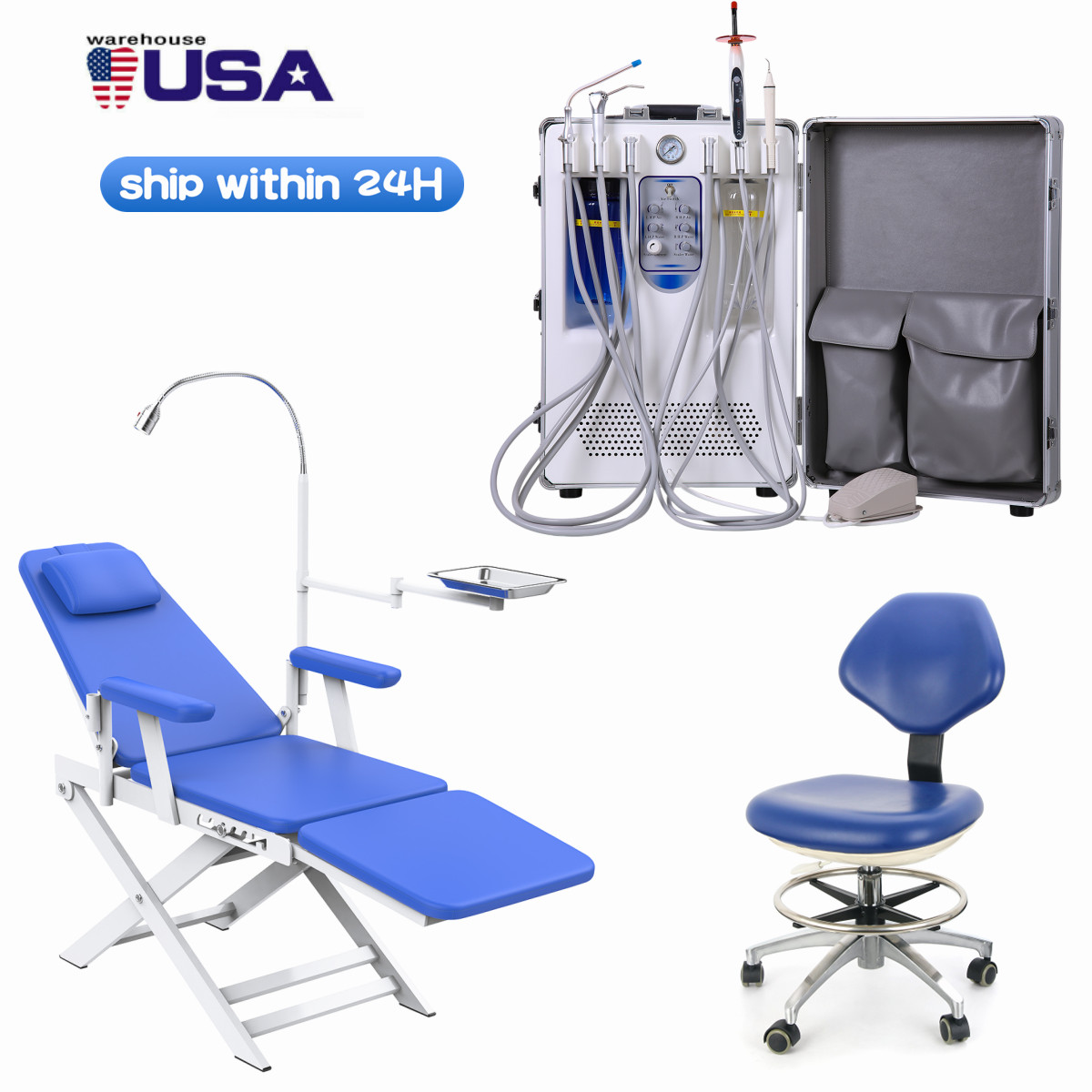 Portable Mobile Dental Delivery Unit Cart Air Compressor/ Folding Chair/ Stool