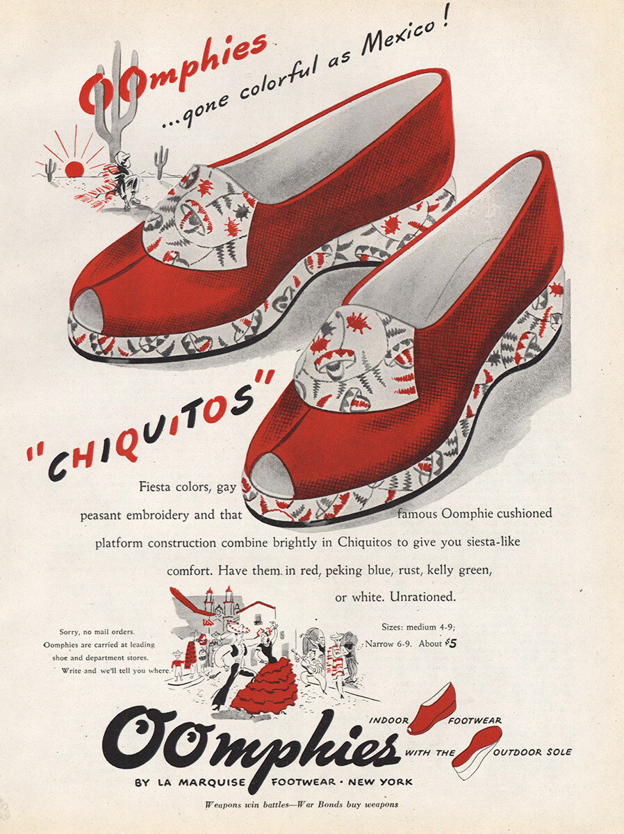 1945 Oomphies Shoes: Colorful as Mexico Chiquitos Vintage Print Ad