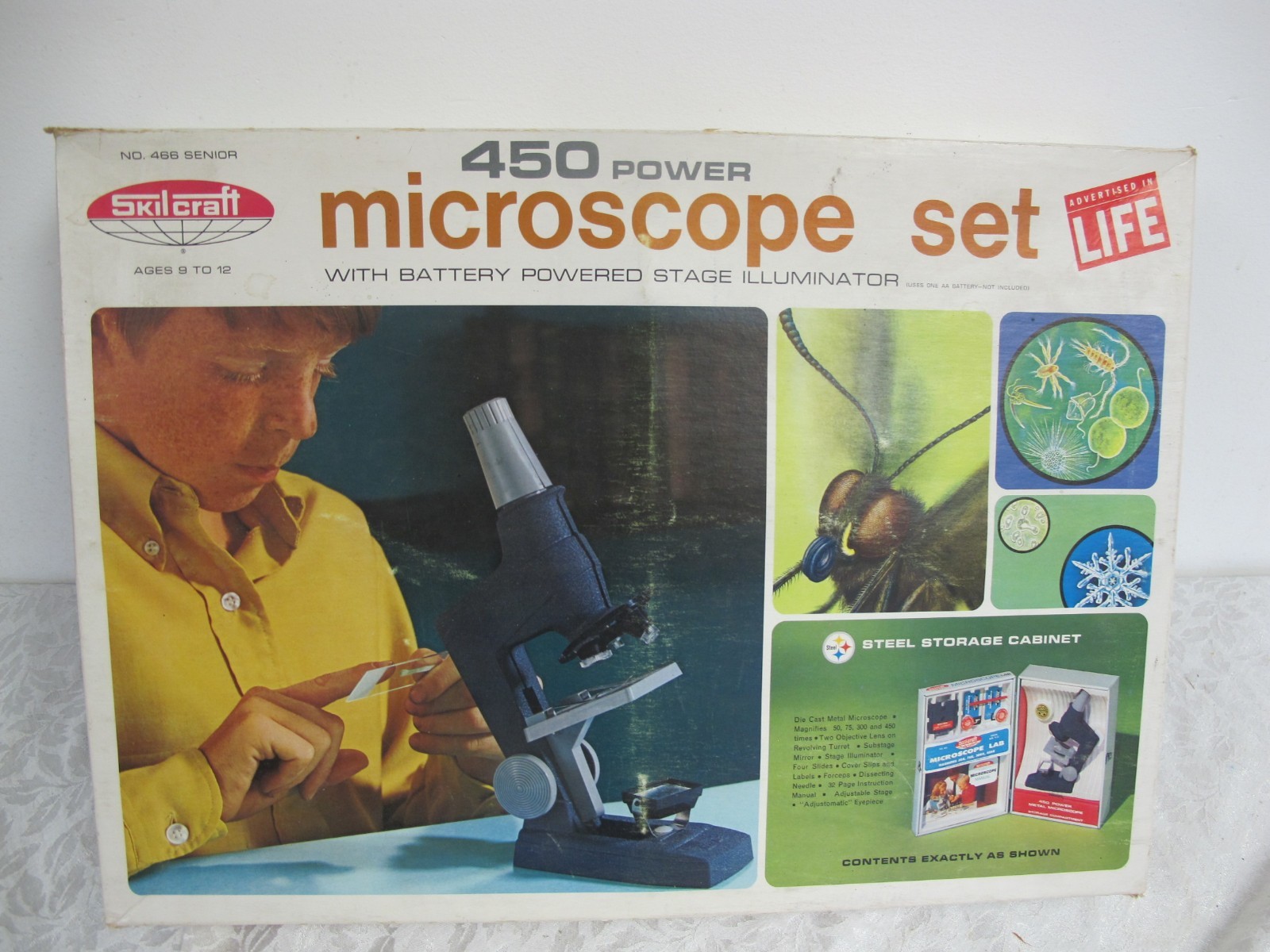 SKILCRAFT MICROSCOPE SET 450 POWER #466 SENIOR VINTAGE IN BOX