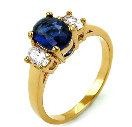 GOLD DOUBLE *** Ring Cubic Zirconia White Saffir Sapphire Blue Dark Blue, Gold Plated