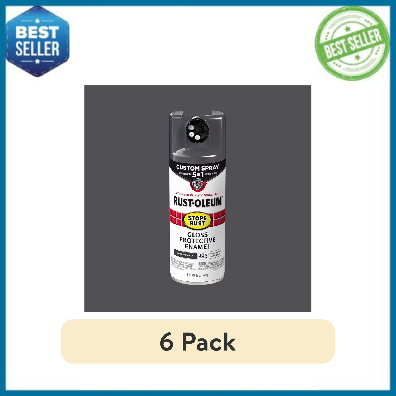 Rust-Oleum Stops Rust Custom 5-in-1 Spray Paint Charcoal Gray Gloss 12oz, 6 Pack