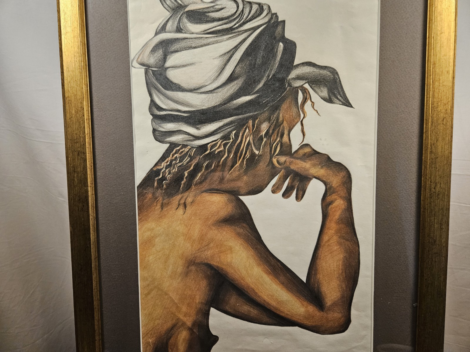 STRIKING EXPRESSIVE FEMALE PROFILE ORIGINAL MIXED MEDIA FIGURATIVE DRAWING