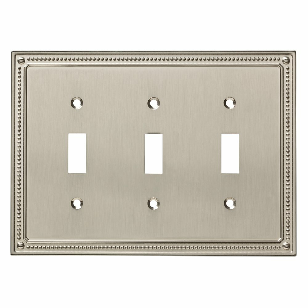 W35066-SN Satin Nickel Classic Beaded Triple Switch Cover Plate