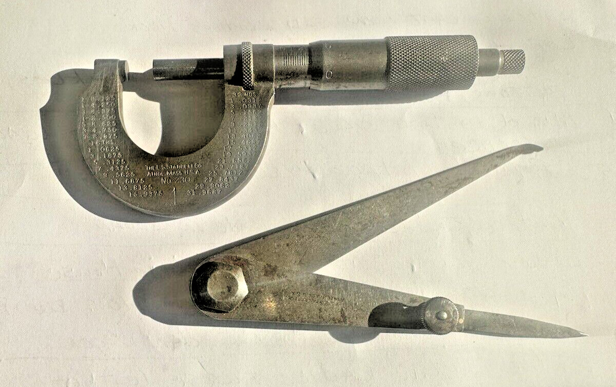LOT OF 2 VTG STARRETT  1" MICRONOMER, Machinist Divider Caliper w Adjustable pin