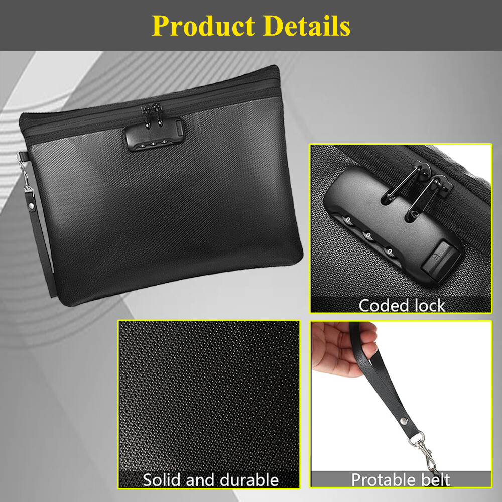 Fireproof Document Bag Waterproof Secure Zipper Closure Money Pouch with Lock