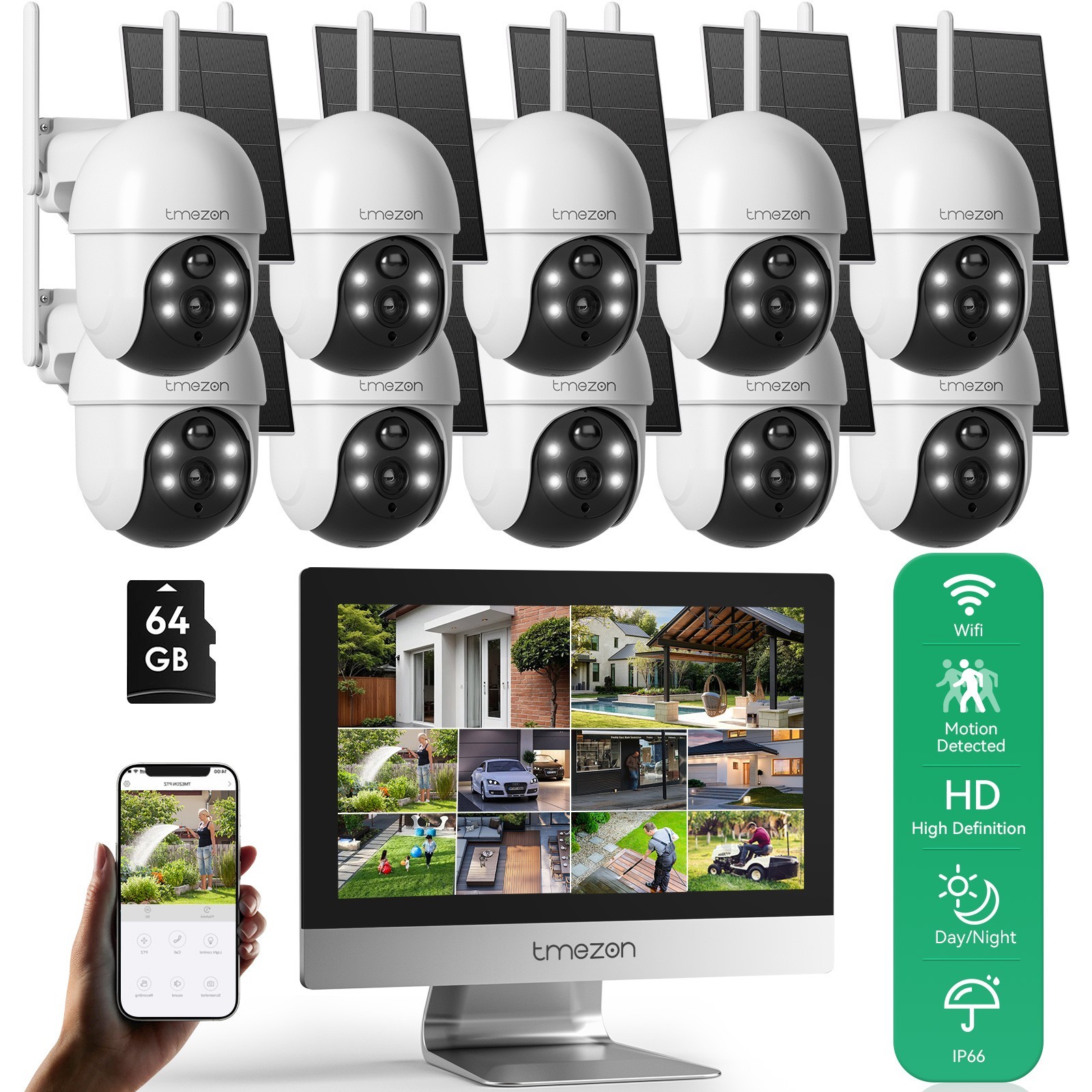 4MP Wireless Home Outdoor CCTV Security Camera System 10CH WIFI 12'' Monitor 64G