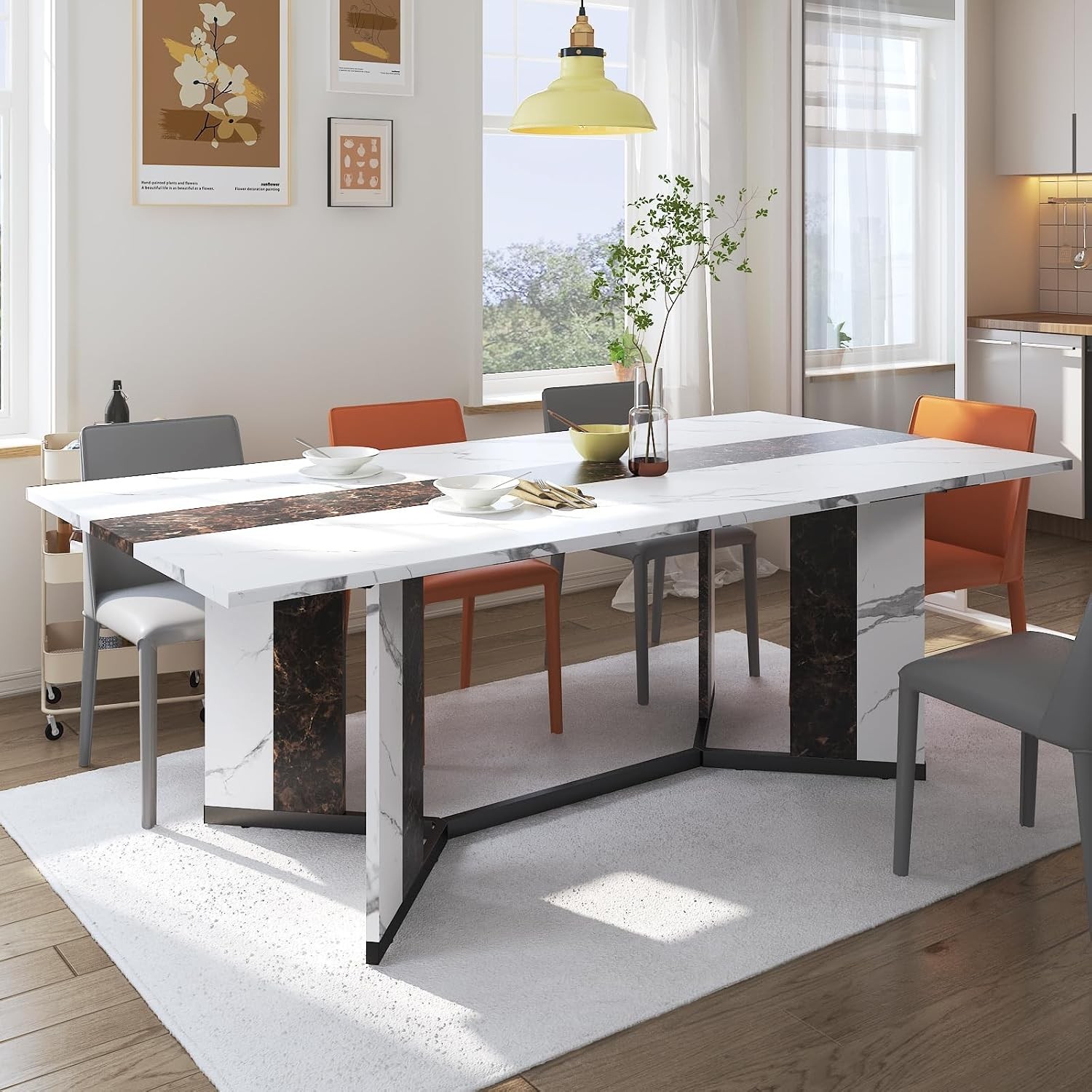 70Inch Large Dining Table for 4 6 People,Wooden Rectangular Kitchen Table W/Wate