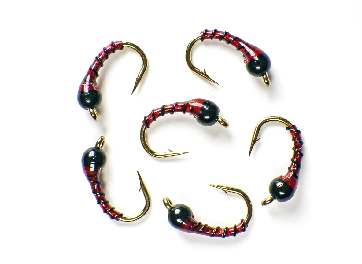 Zebra Midge Tungsten Nymphs Blood Red - Premium Trout Fly Fishing Flies