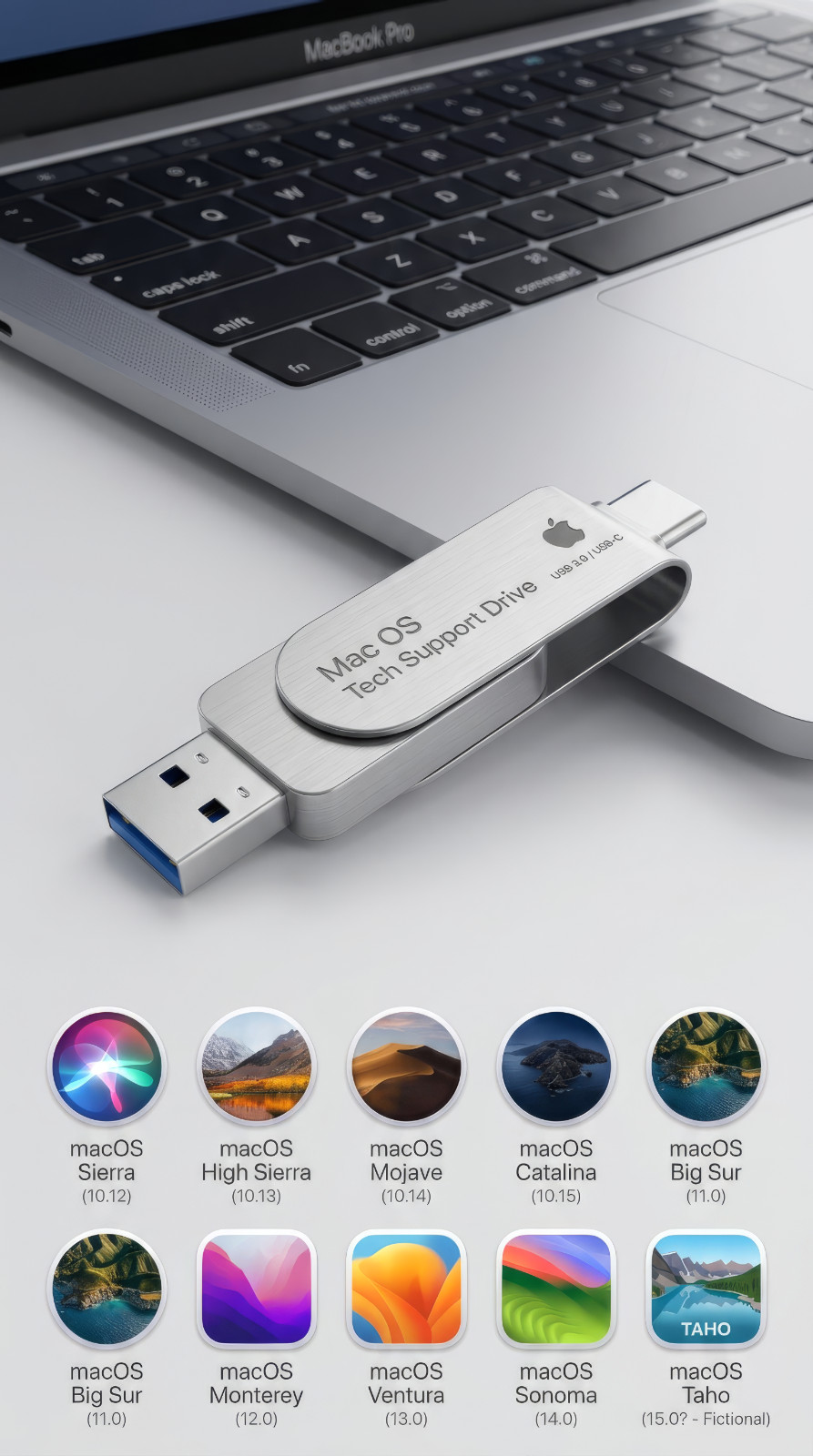 |Mac OS Tech Support Drive – Dual Connection USB 3.0 & USB-C| Easy Instructions