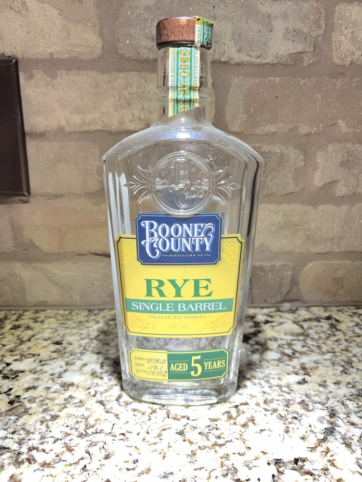 Boone County Rye Store Single Barrel Pick 750 ML Empty  Unrinsed Bottle